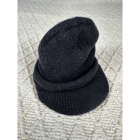 Vtg USA Black WOOL WATCH Cap w/ Bill Visor Knit Military Army Navy Hat Beanie - Picture 1 of 5